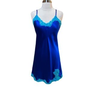 Badgley  Mischka 100% silk Blue Chemise Slip Dress M